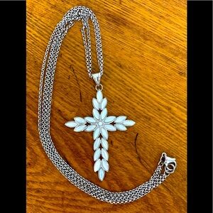 Mother of Pearl Cross w/ Stainless Dbl Chain